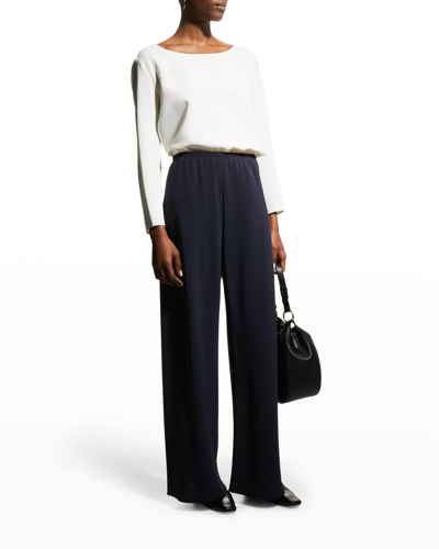The Row Lazco Flat-front Wide Leg Pants In Navy