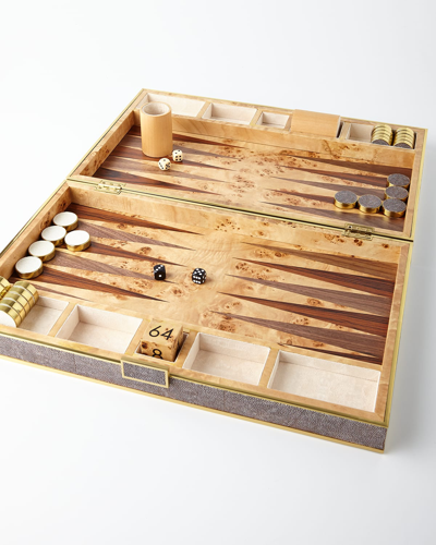 Aerin Chocolate Faux-shagreen Backgammon Set In Gold