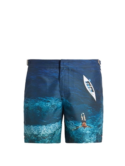 Orlebar Brown Bulldog Photographic Wave-print Swim Shorts In Deep Sea