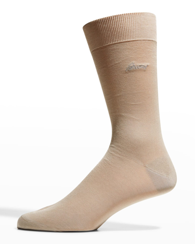 Brioni Men's Solid Crew Socks In Beigemulti