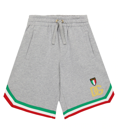 Dolce & Gabbana Kids' Italia Cotton Track Shorts In Grey