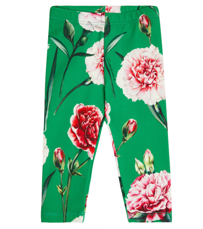 Dolce & Gabbana Babies' Carnation-print Interlock Leggings In Green