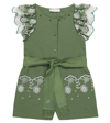 Monnalisa Broderie Anglaise Cotton Playsuit In Verde Salvia