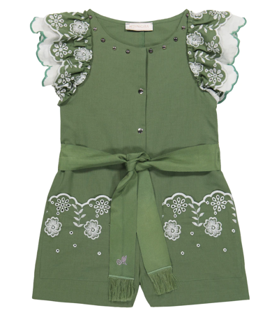 Monnalisa Kids' Broderie Anglaise Cotton Playsuit In Verde Salvia