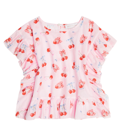 Monnalisa Baby Ruffled Cotton Muslin Kaftan In Rosa+rosso