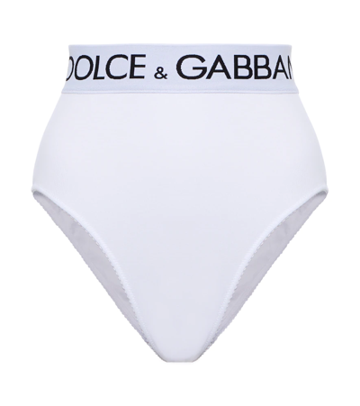 Dolce & Gabbana High-waisted Jersey Briefs With Branded Elastic In Bianco Ottico