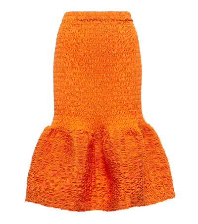 Dries Van Noten Shirred Cotton Midi Skirt In Orange