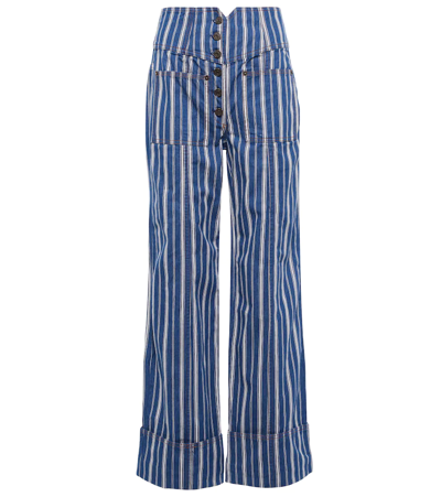 Ulla Johnson Marlowe Striped High-rise Wide-leg Jeans In Blue