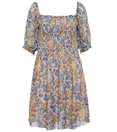 Velvet Estelle Floral Crêpe Minidress In Buttercup