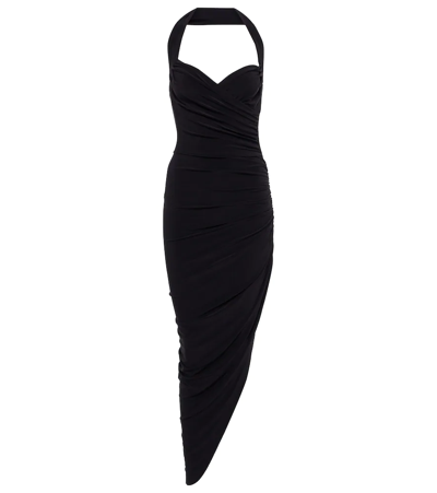 Norma Kamali Cayla Halterneck Ruched Midi Dress In Black