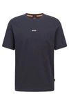 Hugo Boss Relaxed-fit T-shirt In Stretch Cotton With Logo Print In Dark Blue