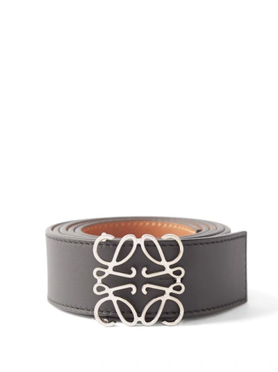 Loewe Anagram Leather Belt In Black/tan/palladium