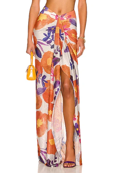 Raisa Vanessa Tie Detail Midi Skirt In Orange & Purple