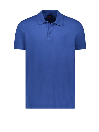Paul&amp;shark Cotton Polo Shirt With Detail In Cadet Blue