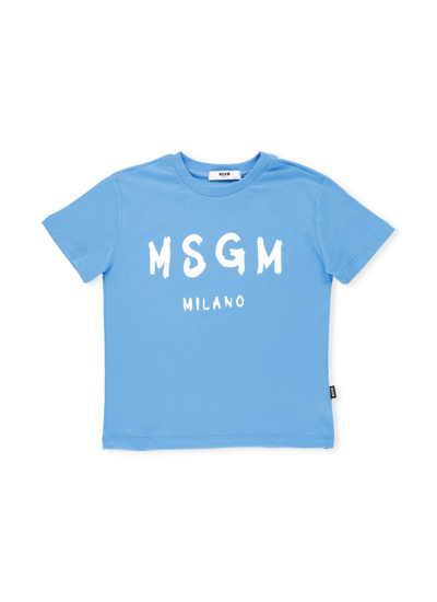 Msgm Kids' Loged T-shirt In Light Blue
