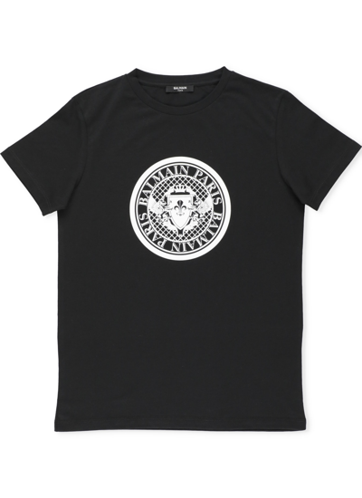 Balmain Kids' Printed T-shirt In Nero/bianco