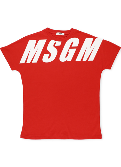 Msgm Kids' Oversize T-shirt With Logo In Red