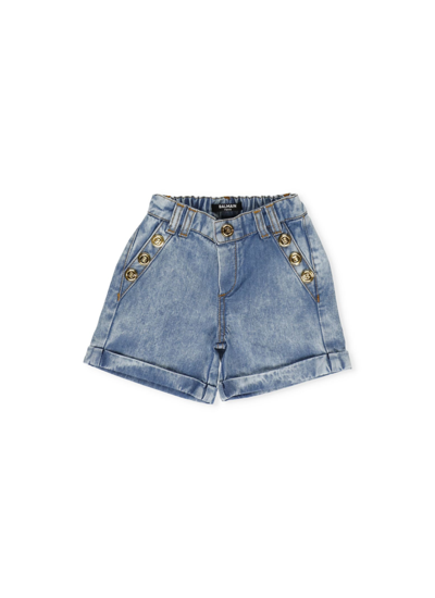 Balmain Babies' Jeans Short With Buttons In Celeste