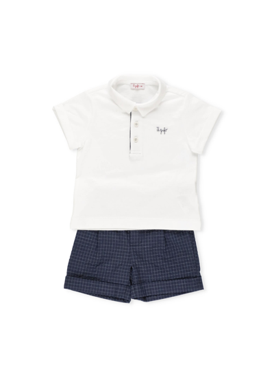 Il Gufo Babies' Two Pieces Set With Embroidery In Bianco/blu Quadretto