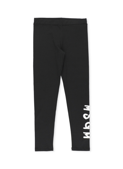 Msgm Kids' Girls Black Cotton Leggings