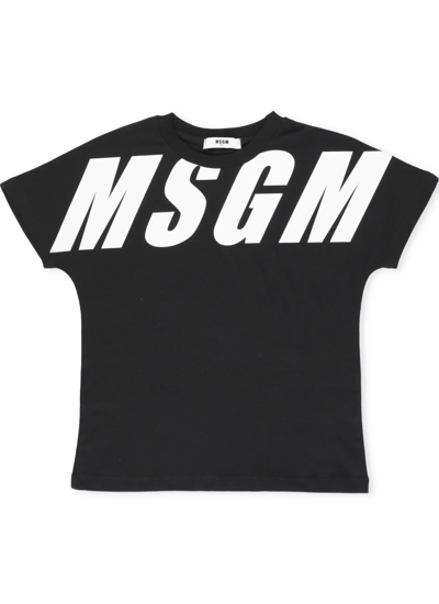 Msgm Kids' Oversize T-shirt With Logo In Black