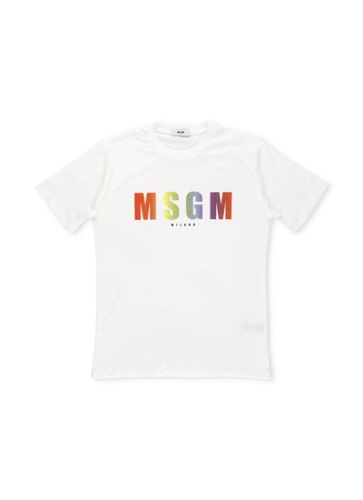 Msgm Kids' Loged T-shirt In White