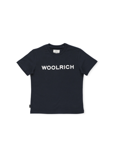 Woolrich Kids' Luxe Logo T-shirt In Melton Blue