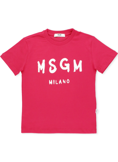 Msgm Kids' Logo T-shirt In Fuchsia