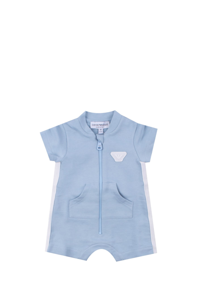 Emporio Armani Babies' Cotton Romper In Light Blue