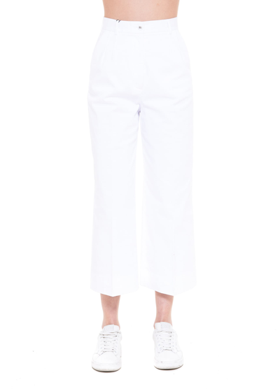 Dolce & Gabbana Cropped Cotton-blend Gabardine Trousers In White
