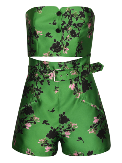 Philosophy Di Lorenzo Serafini Belted Waist Floral Print Overall In Verde Fantasia