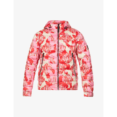 Mackage Keagan Graphic-print Recycled-nylon-down Hooded Puffer Jacket In Pink