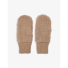 WHISTLES WHISTLES WOMENS TAN BORG-PANEL KNITTED MITTENS,42280258