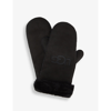 Ugg Logo-embroidered Rounded Leather And Shearling Mittens In Black