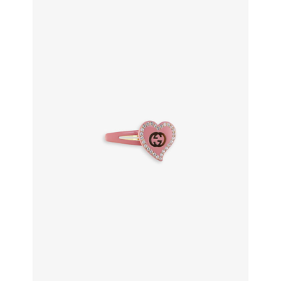 Gucci Logo-embellished Heart Resin Hair Clip In Pink