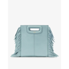 Maje Frayed-edge Leather Tote In Bleus