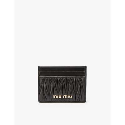 Miu Miu Black Matelassé Leather Cardholder In Nero