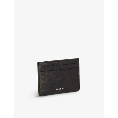 SANDRO MENS NOIR / GRIS LOGO-EMBOSSED TEXTURED-LEATHER CARD HOLDER,50627586