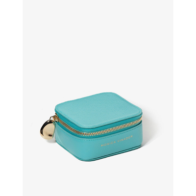 Monica Vinader Leather Trinket Box In Turquoise