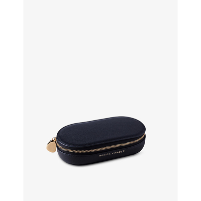 Monica Vinader Logo-embossed Oval Leather Jewellery Box In Black