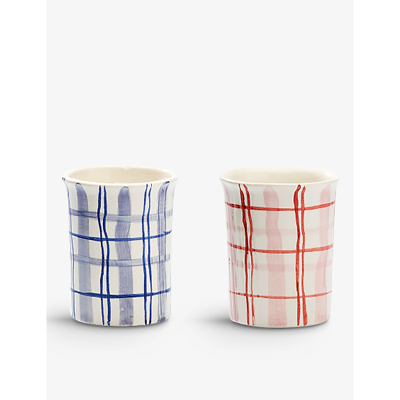 Anna + Nina Country Love Checked Ceramic Cups Set Of Two In Assorted