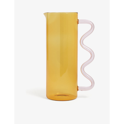 Sophie Lou Jacobsen Wave Contrast-handle Glass Pitcher 1.2l In Yellow W/ Pink