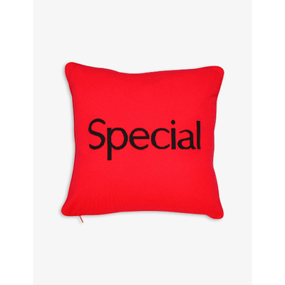 More Joy Red Special-intarsia Wool And Cashmere Blend Cushion 50cm X 50m