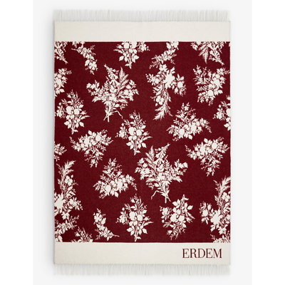 Erdem Burgundy Floral-intarsia Wool And Cashmere-blend Throw 170cm X 130cm