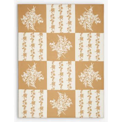 Erdem Camel Floral-intarsia Wool And Cashmere-blend Throw 170cm X 130cm