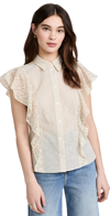 Theory Nova Flutter Sleeve Eyelet Cotton Blouse In Ecru