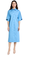 Tibi Poplin Rolled Sleeve Shirtdress In Kairi Blue