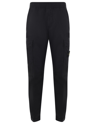 Stone Island Logo Patch Straight Leg Trousers In Black