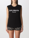 Balmain Cotton Tank Top With Logo In Black