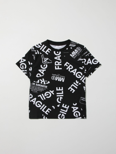 Mm6 Maison Margiela Kids' T-shirt With All Over Logo In Black